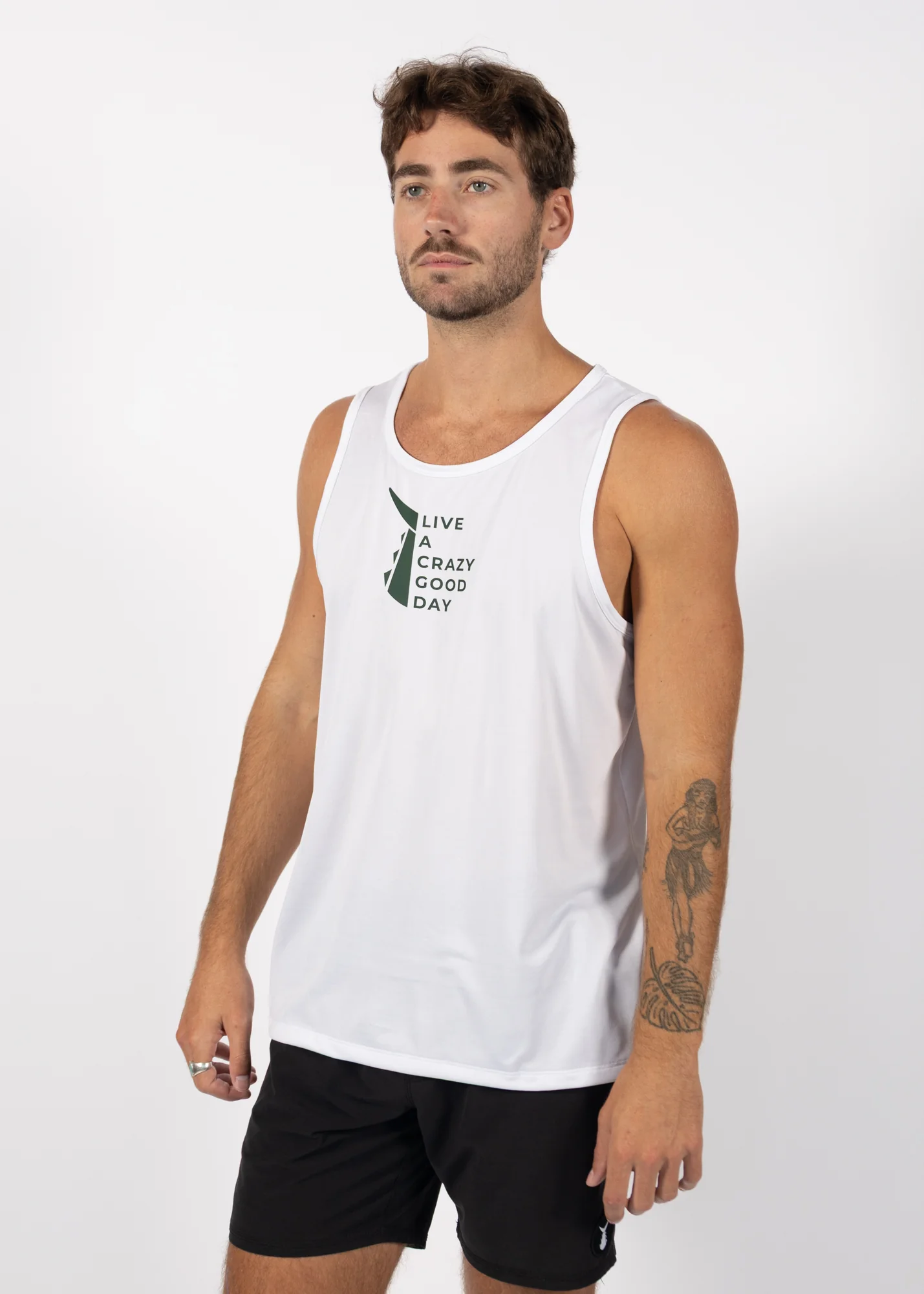 Live a Crazy Good Day | Men's Echo Performance Tank | White