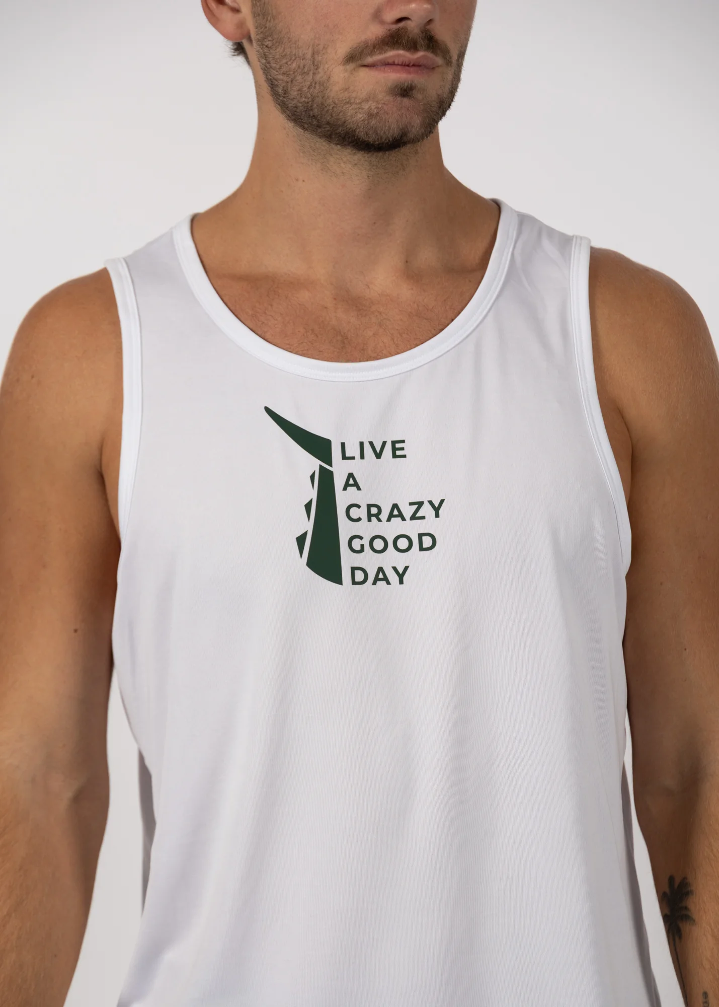 Live a Crazy Good Day | Men's Echo Performance Tank | White - Image 2