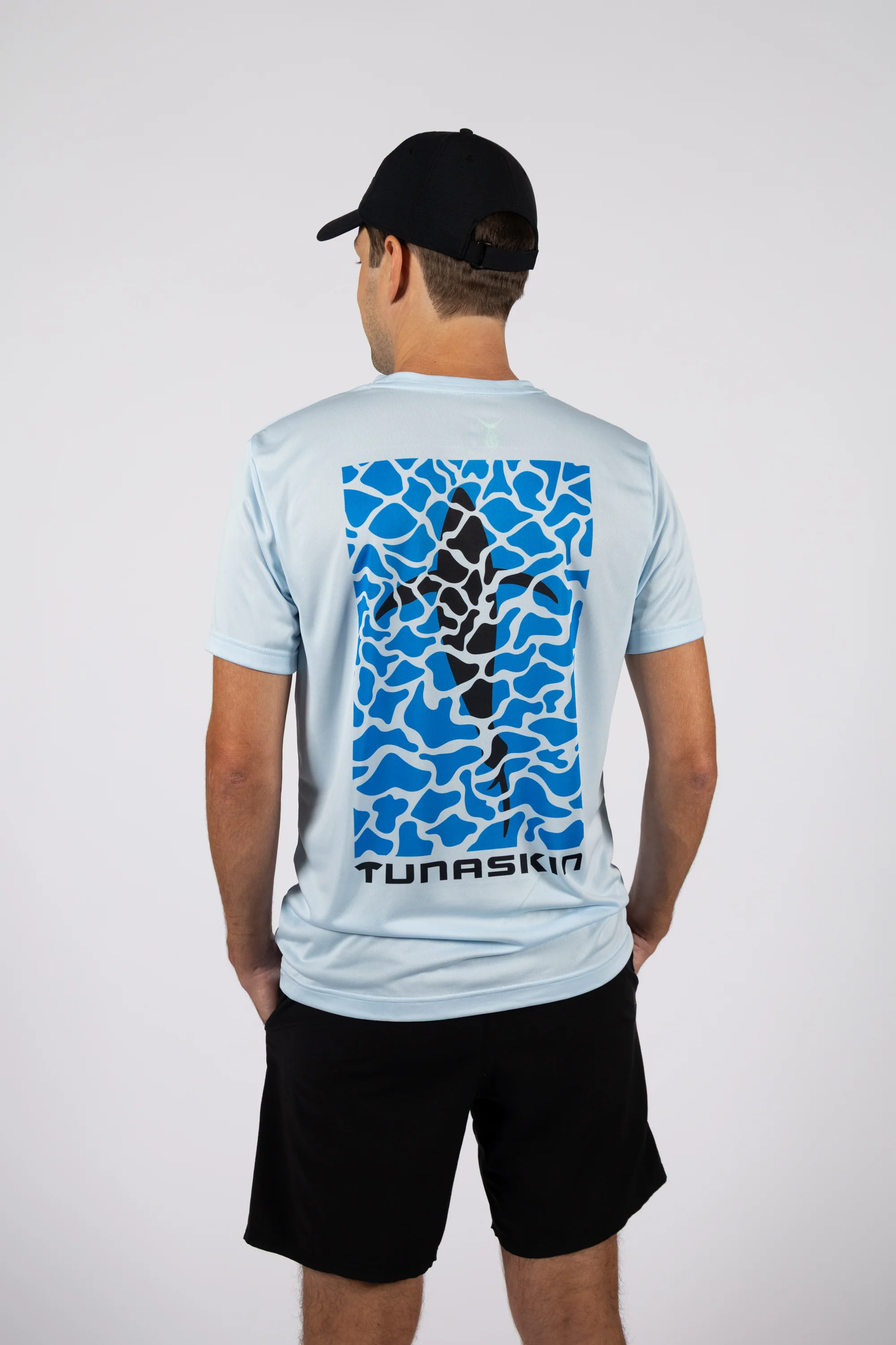 Tuna in Water | Men's Echo Performance Short Sleeve | Ice Blue - Image 4