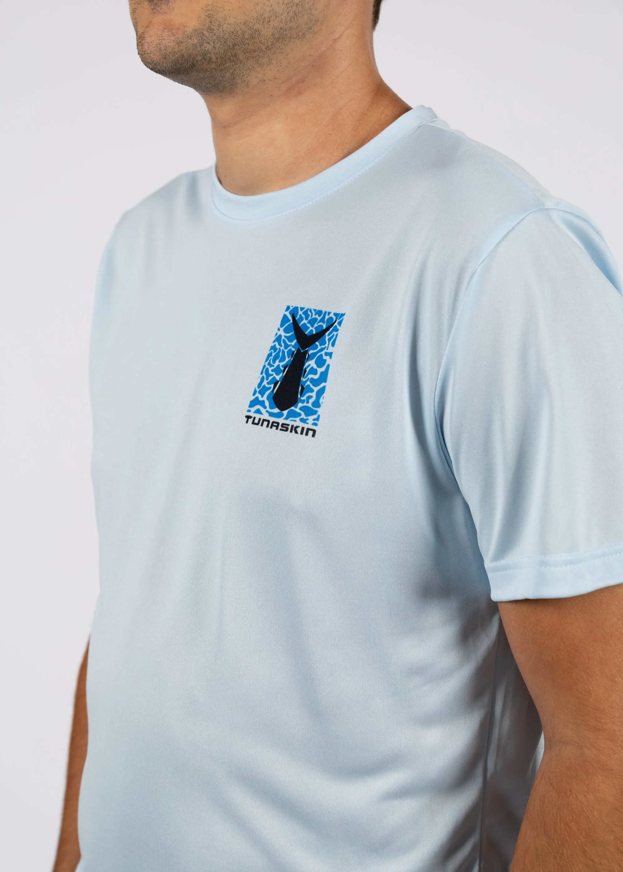 Tuna in Water | Men's Echo Performance Short Sleeve | Ice Blue - Image 5
