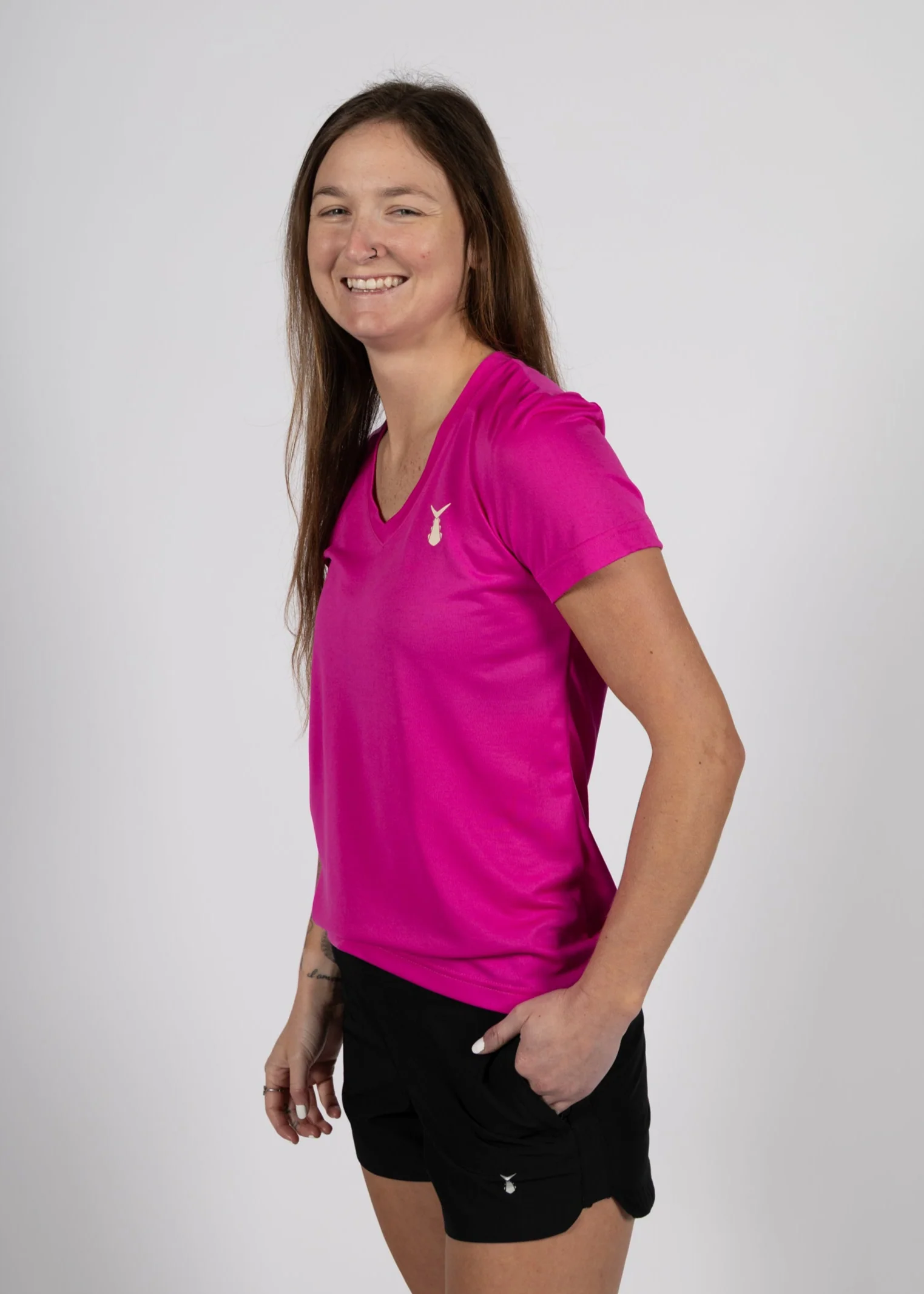 Women's Echo Performance Short Sleeve V-Neck | Dragonfruit - Image 5