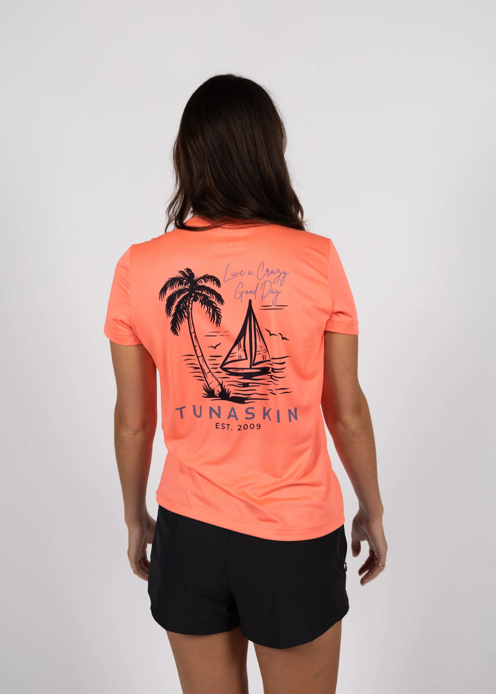 Sailboat | Women's Echo Performance Short Sleeve V-Neck | Coral - Image 4