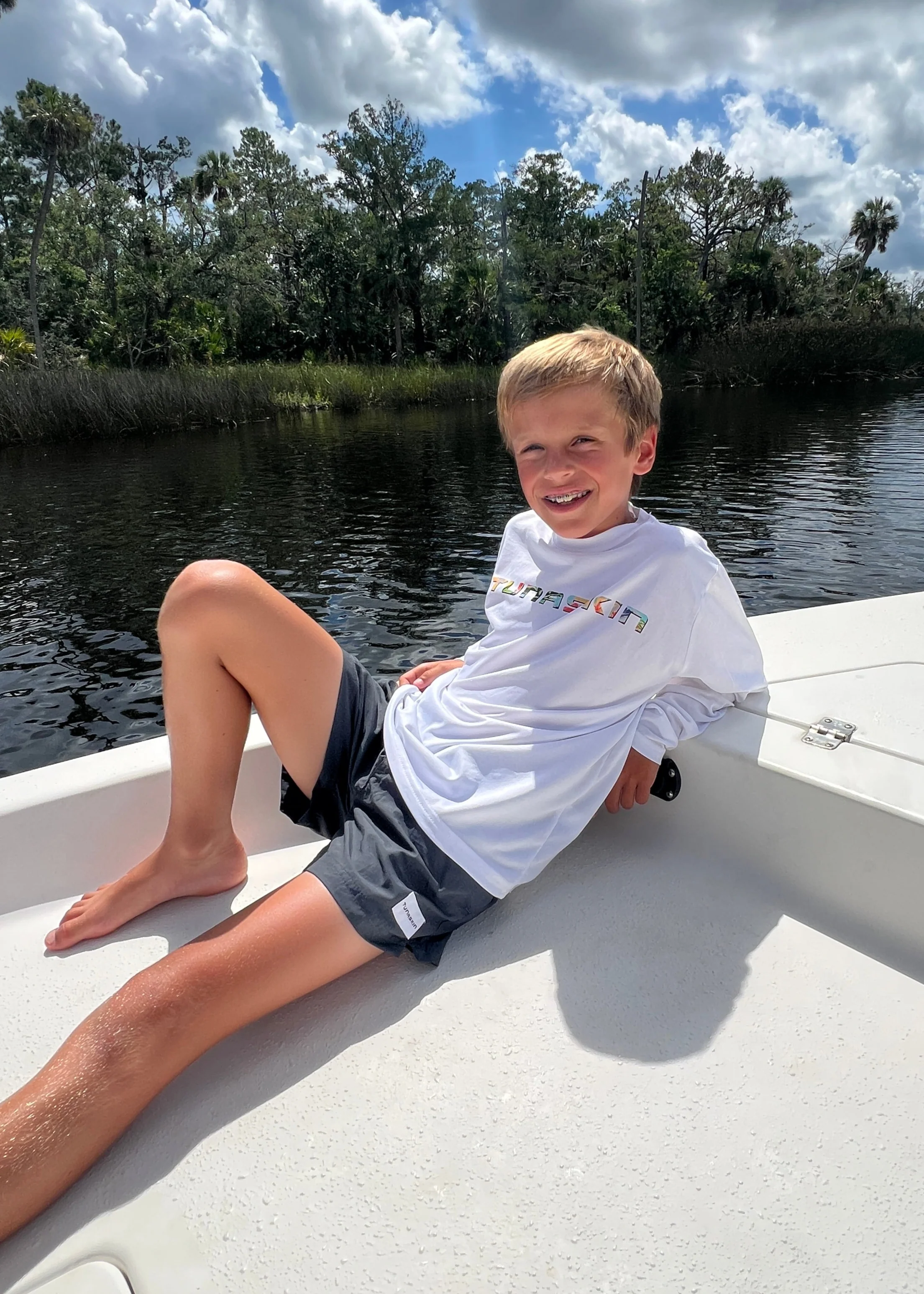 Youth Long Sleeve Echo Performance | Tuna Tango | White - Image 3