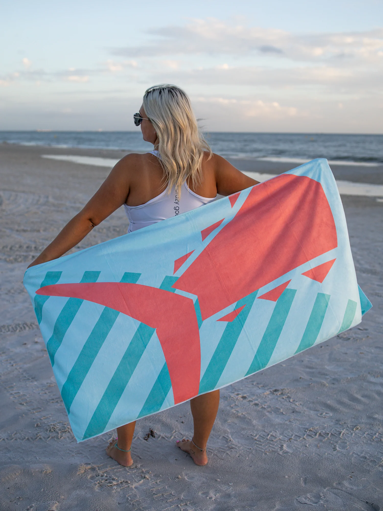TSK Beach Towel | Light Teal Retro Slant Tail - Image 3
