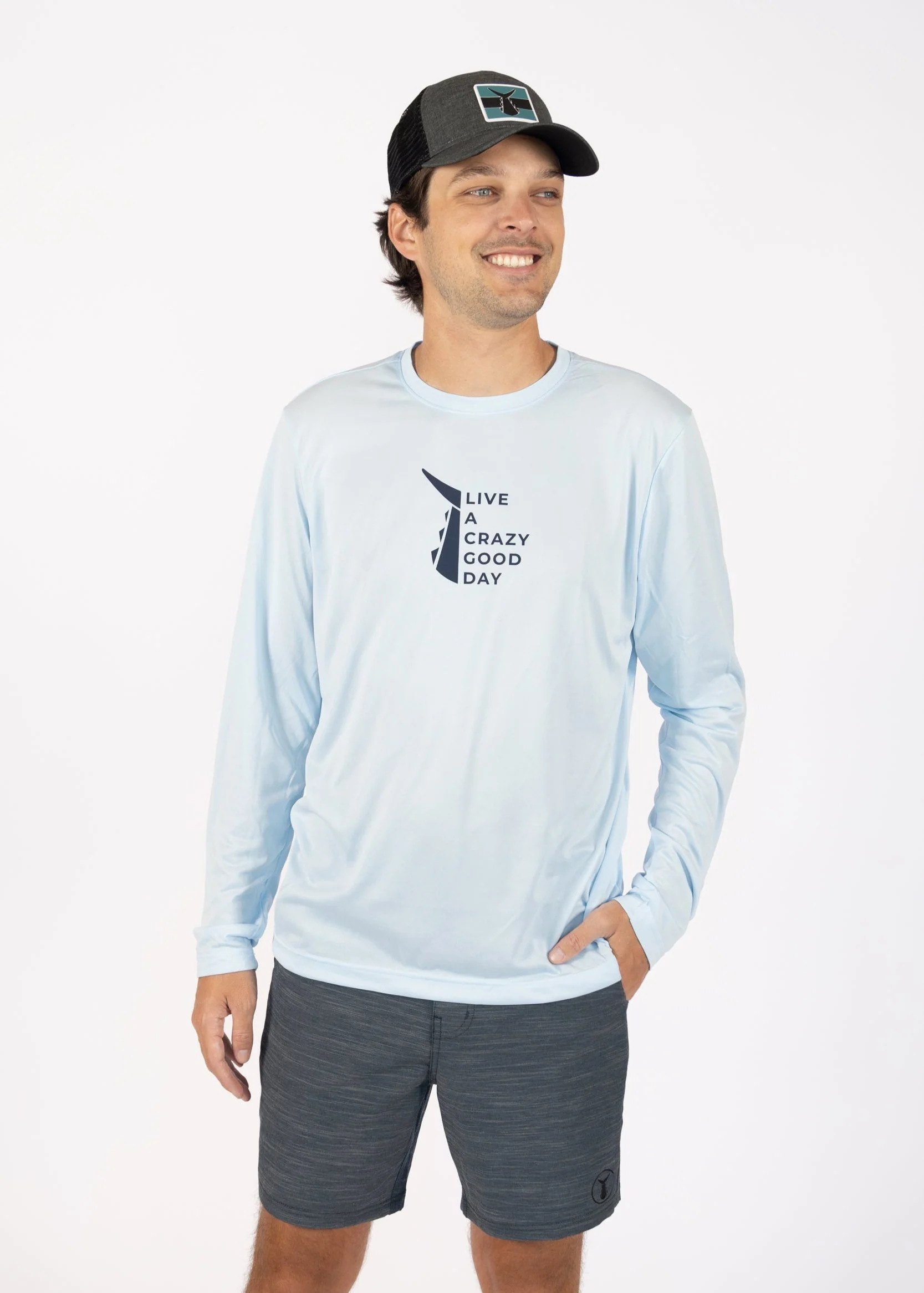Live a Crazy Good Day | Men's Echo Performance Long Sleeve | Ice Blue