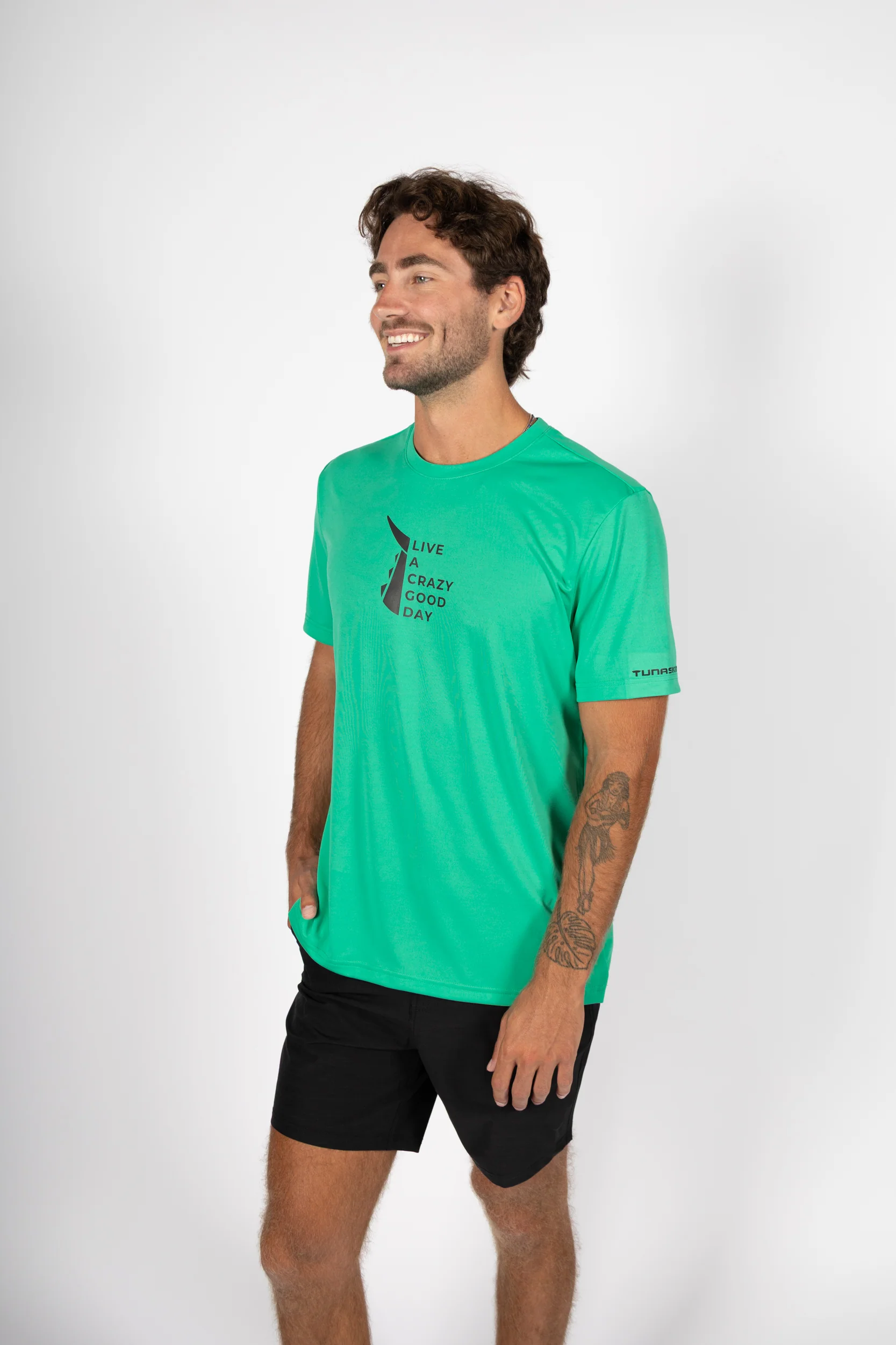 Live a Crazy Good Day | Men's Echo Performance Short Sleeve | Green Flash - Image 3