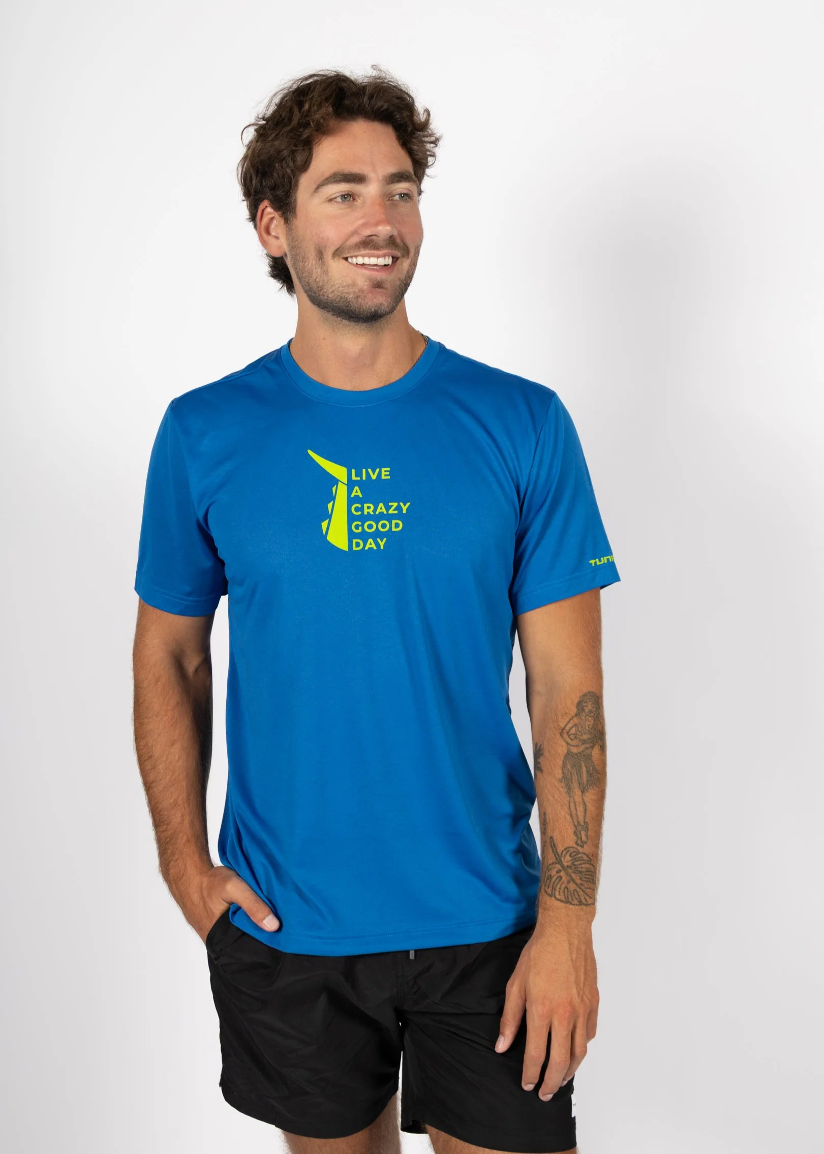 Live a Crazy Good Day | Men's Echo Performance Short Sleeve | Pacific Blue