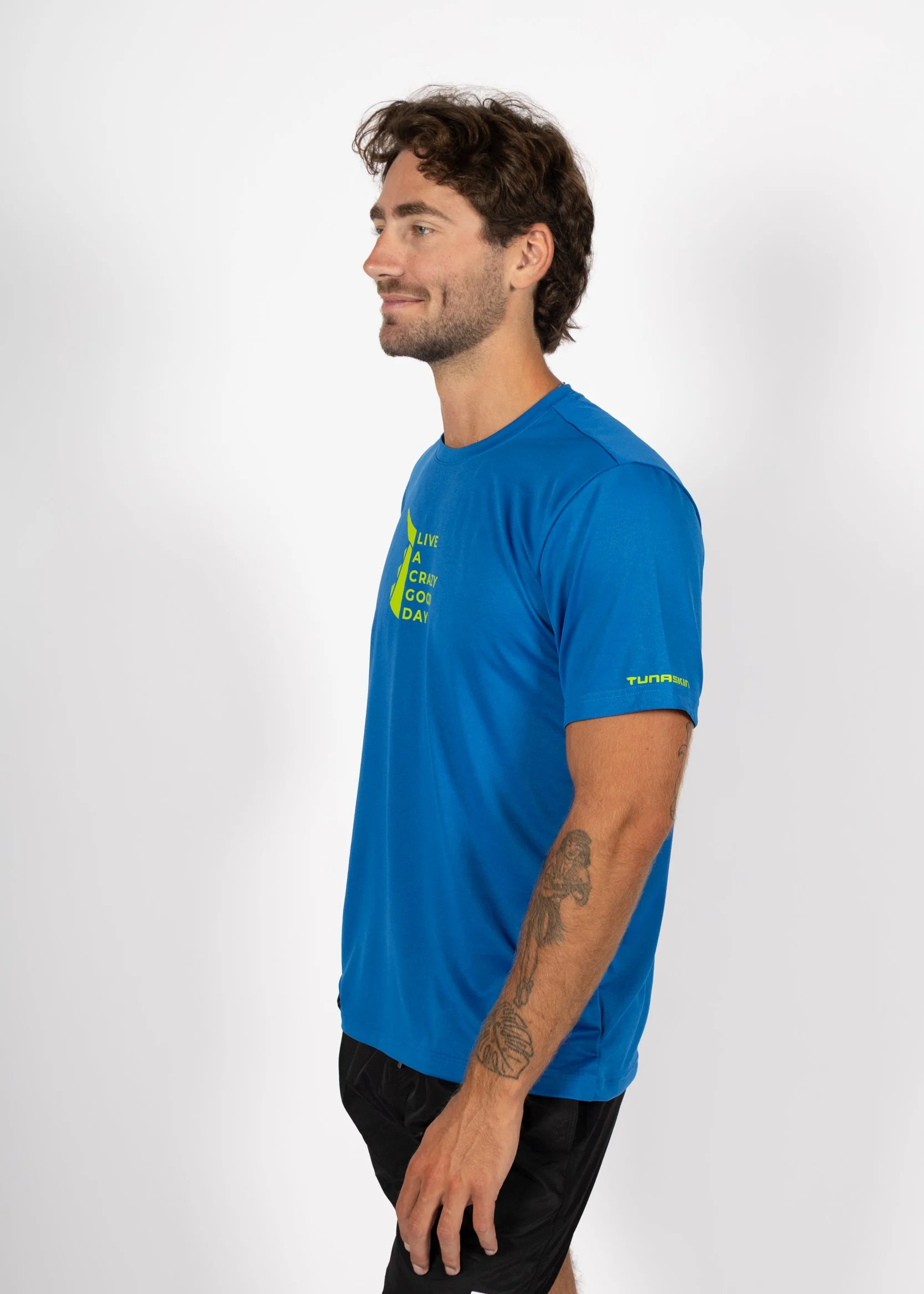 Live a Crazy Good Day | Men's Echo Performance Short Sleeve | Pacific Blue - Image 2