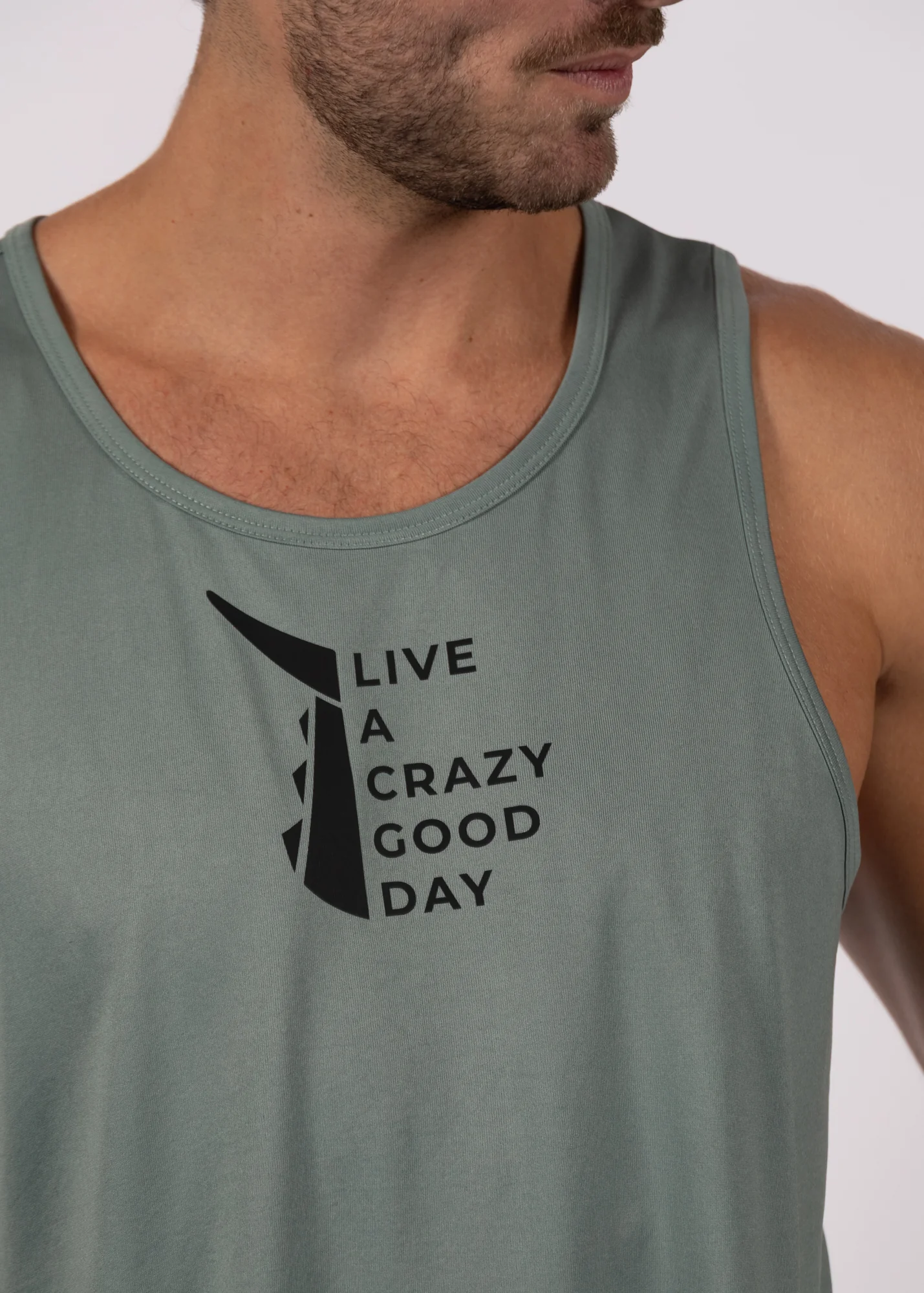 Live a Crazy Good Day | Men's Echo Performance Tank | Olive - Image 2