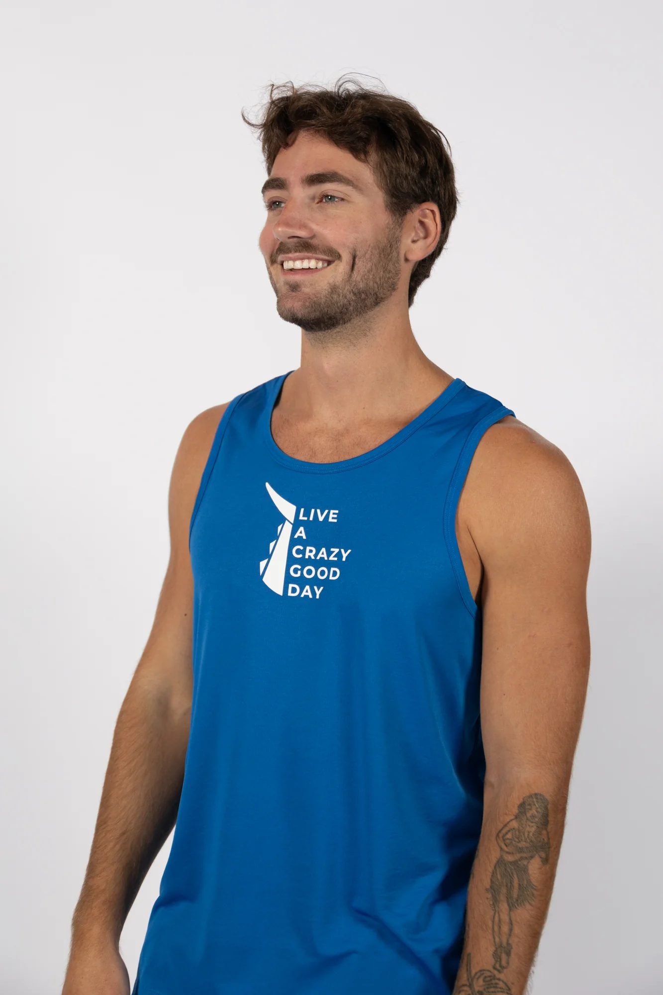 Live a Crazy Good Day | Men's Echo Performance Tank | Pacific Blue
