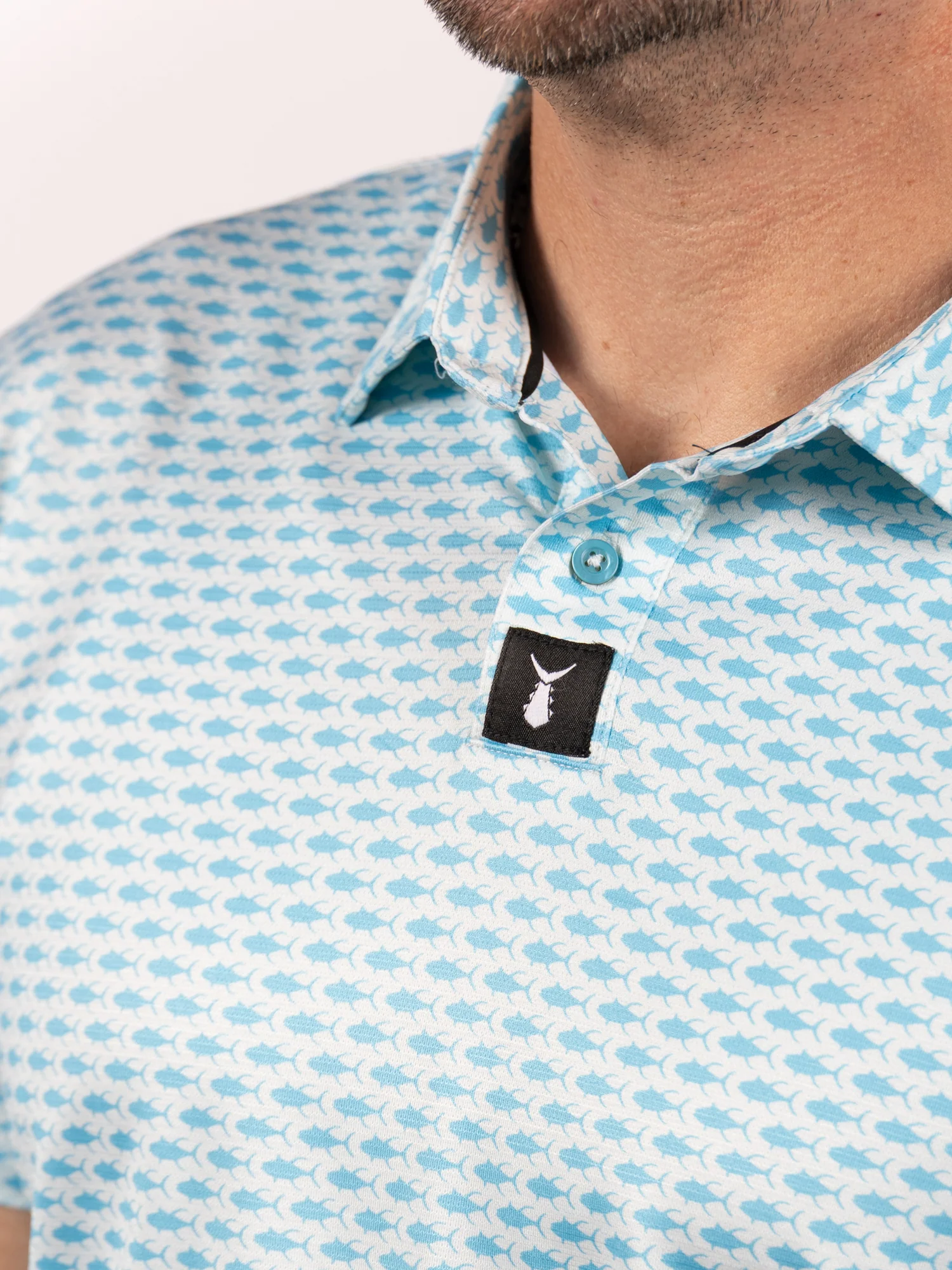 Men's Shoreline Print Polo | Tuna Pattern Blue - Image 3