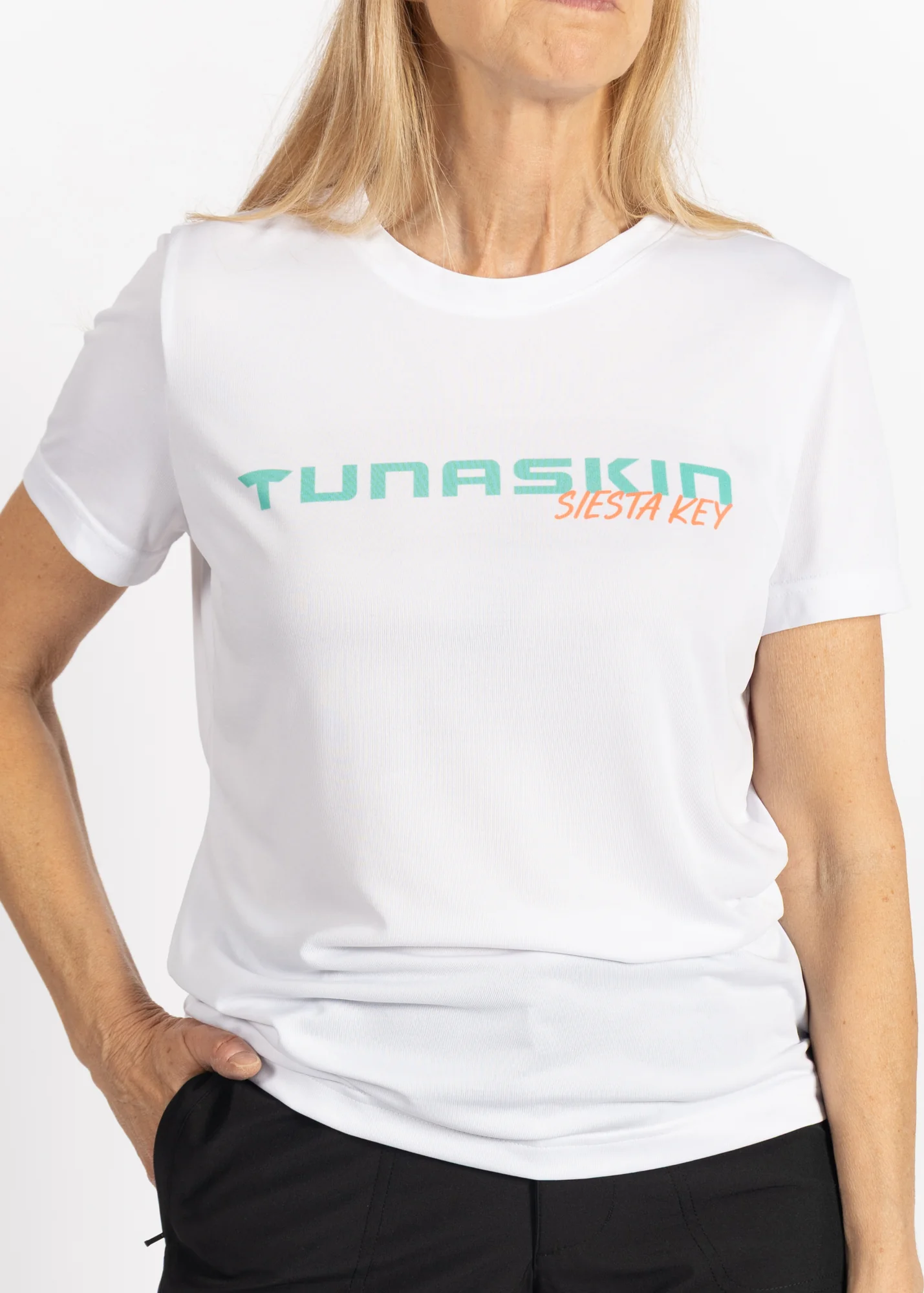 Siesta Key Oyster | Women's Echo Performance Short Sleeve | White - Image 2